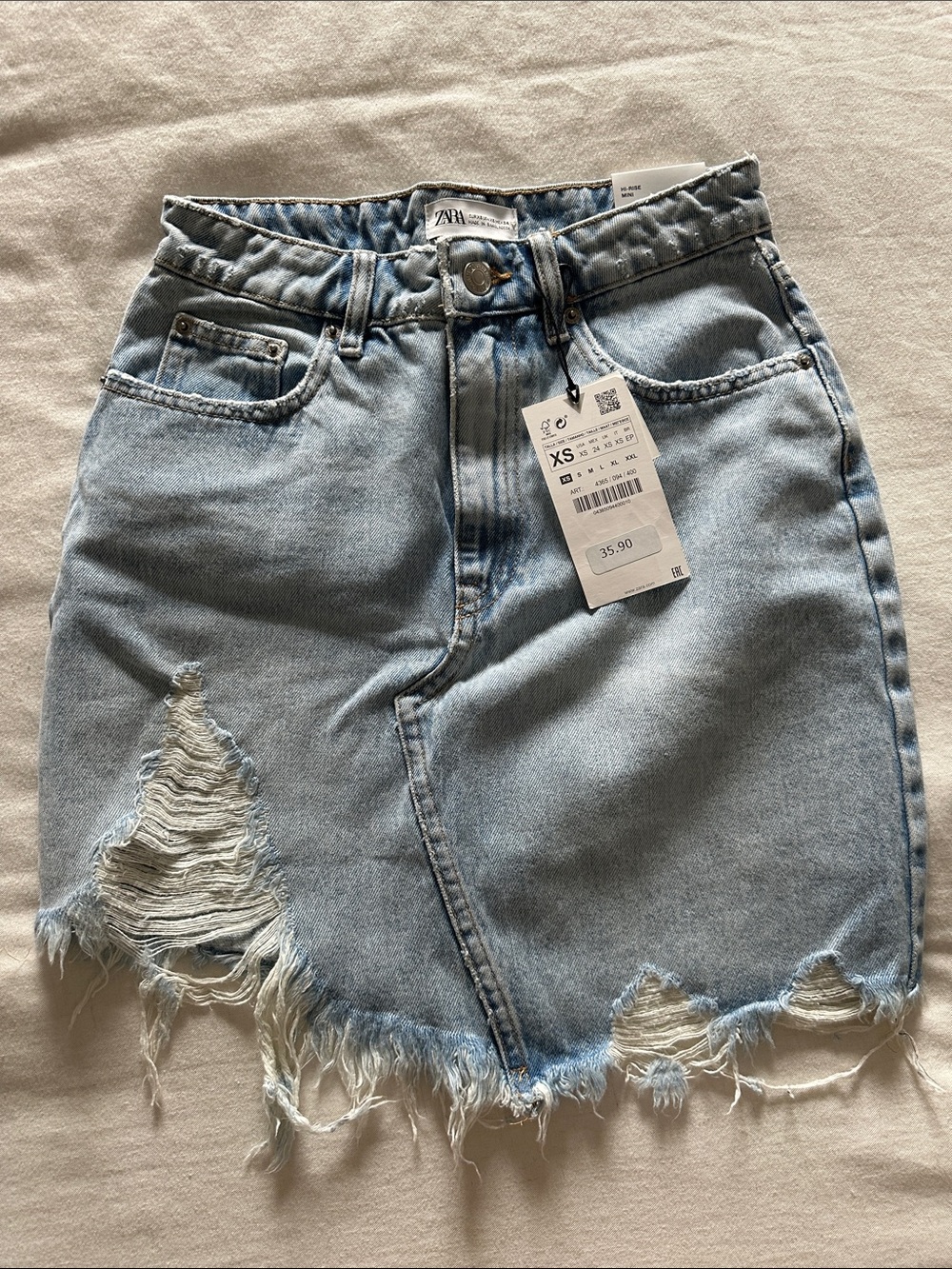 NWT ZARA Light Blue Distressed Denim Mini Skirt
